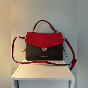 Red & Brown Michael Kors Logo Tote